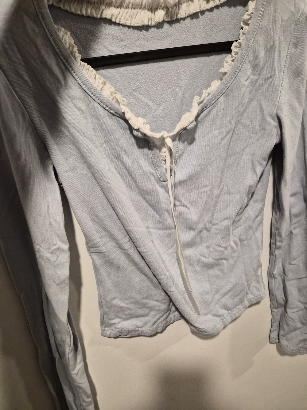Light Blue Ruffle-Trim Long Sleeve Top